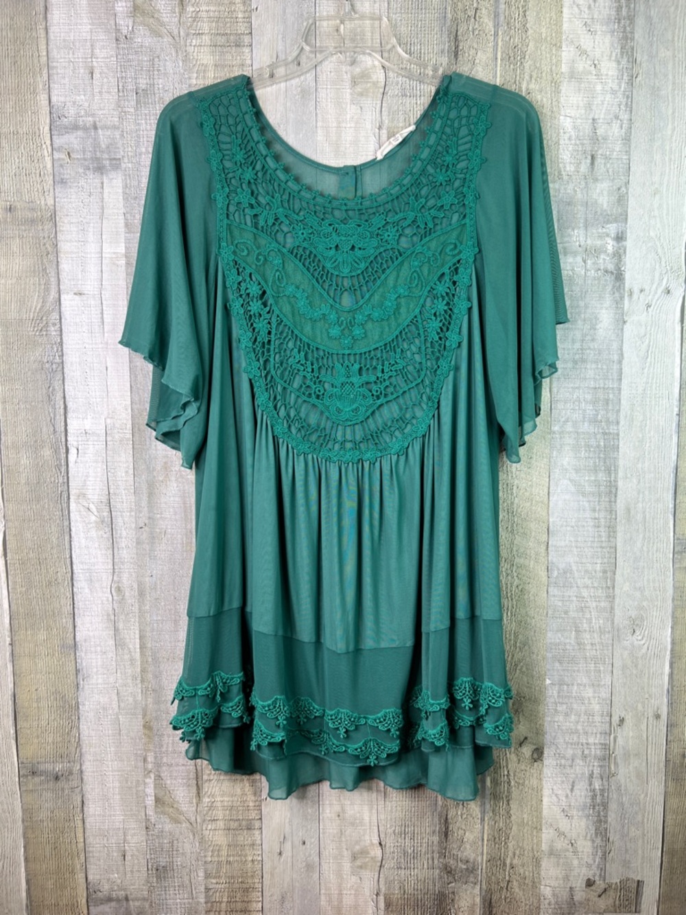 Indigo Thread Co. 1X Mesh Lace Short Sheer Sleeves Boho Babydoll Dress/Tunic Top